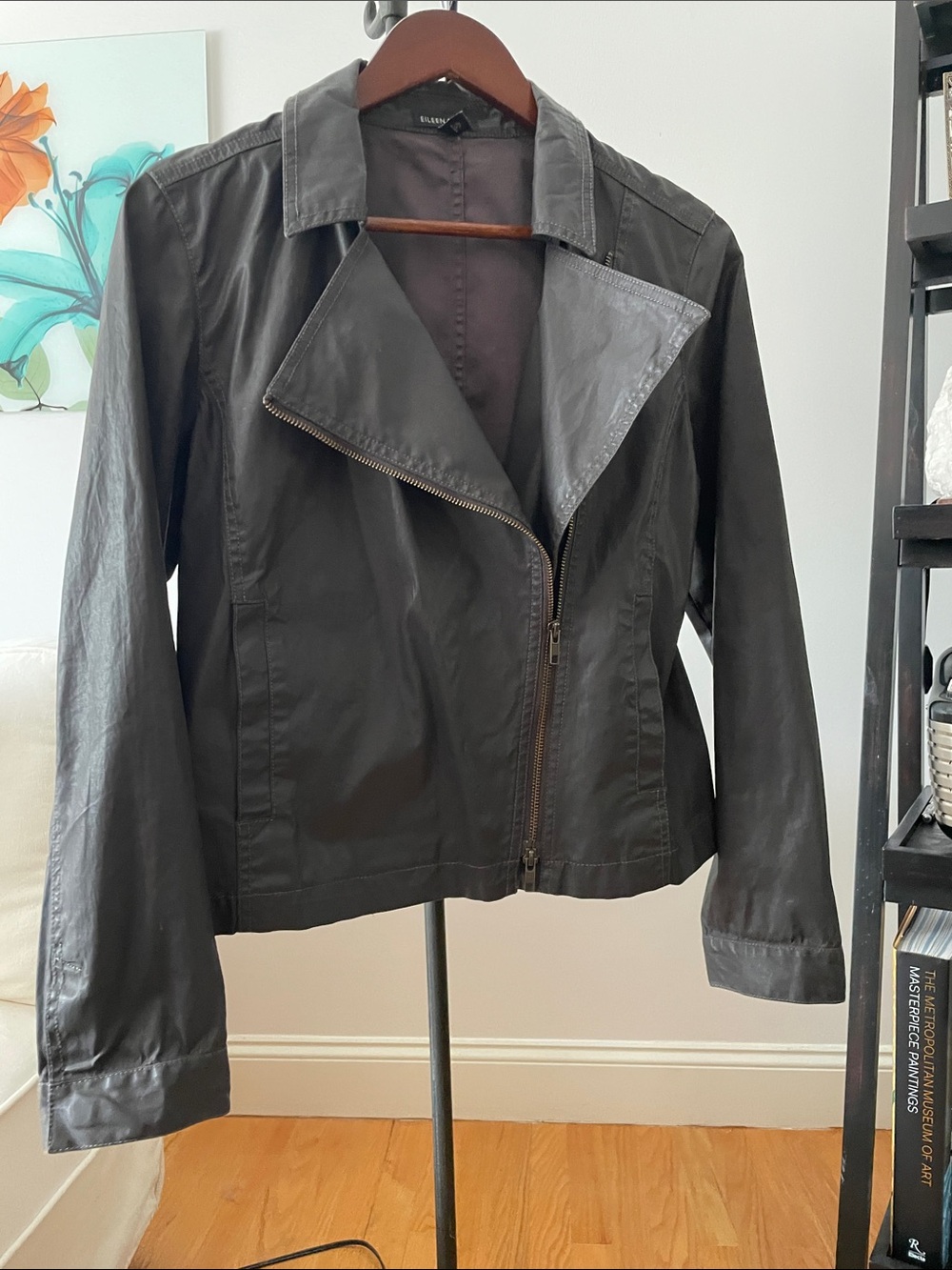 Eileen Fisher Charcoal Asymmetrical Zip Jacket - Picture 3 of 16